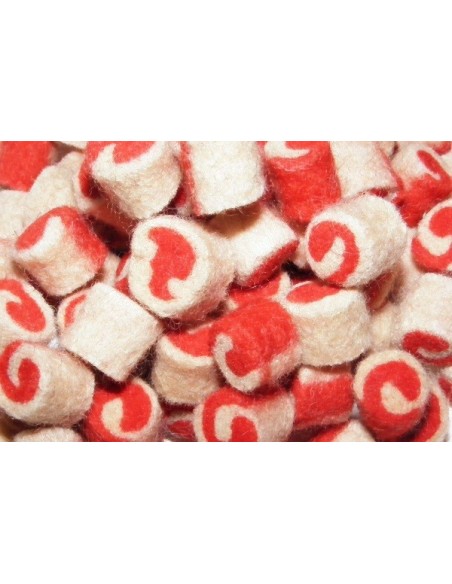 perlina di feltro naturale 8-12mm col spirale beige/rosso