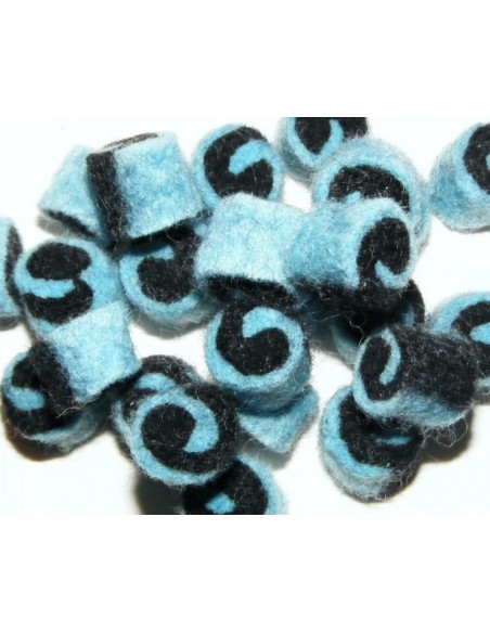 perlina di feltro naturale 8-12mm col spirale celeste/nero
