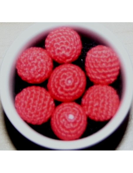 7 palline/perle di cotone all'uncinetto  col fragola