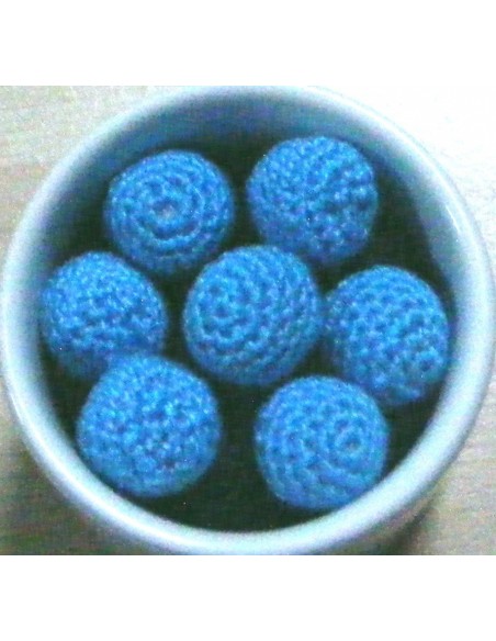 7 palline/perle di cotone all'uncinetto  col azzurro