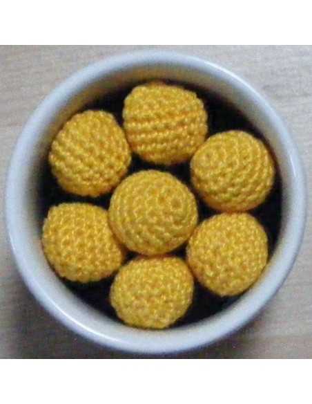 7 palline/perle di cotone all'uncinetto  col giallo