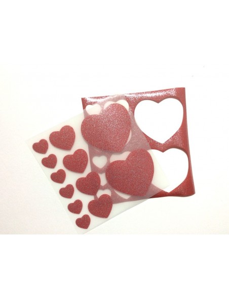 set di cuori termoadesivi glitter
