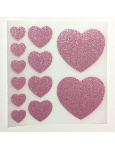 set di cuori termoadesivi glitter