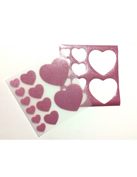 set di cuori termoadesivi glitter